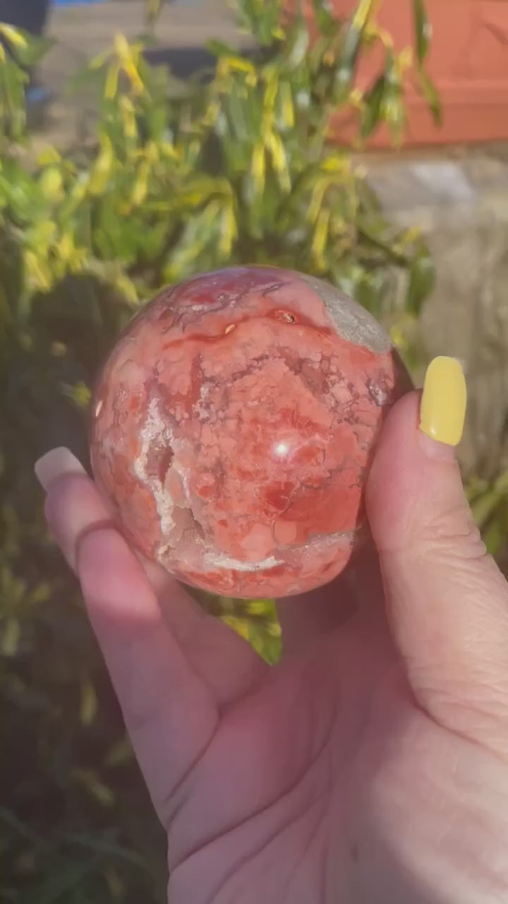 Pink Agate and Chalcedony Sphere with Geode &amp; Druzy