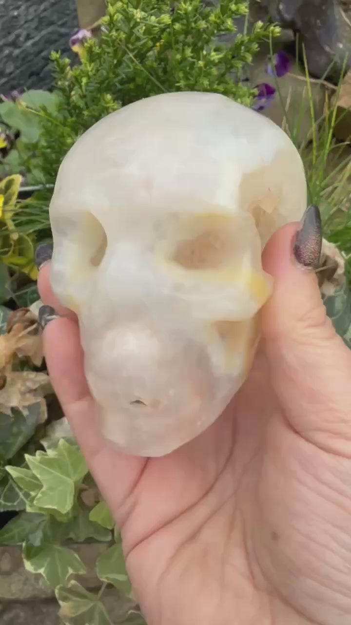 Pink Flower Amethyst with Druzy Skull Carving