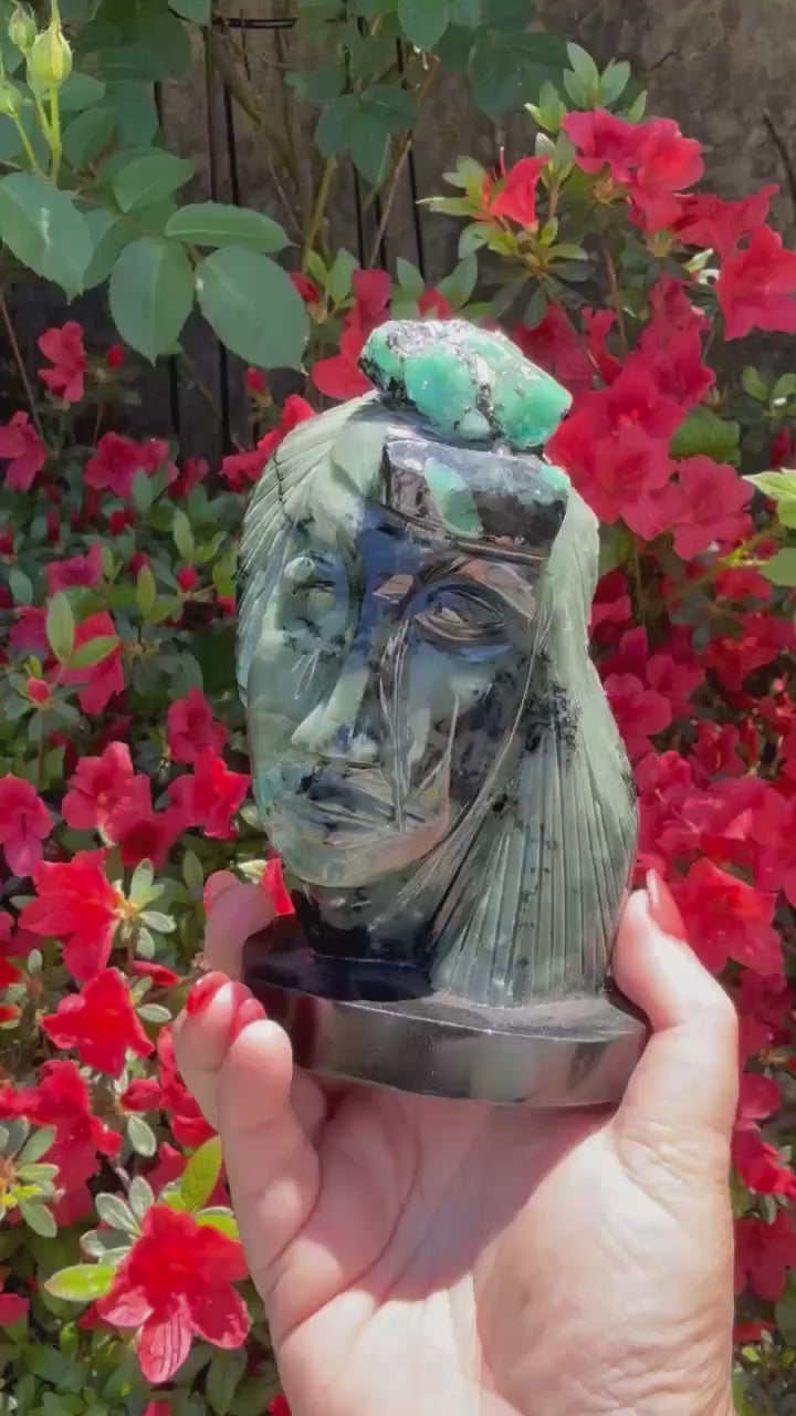 Contemporary Emerald Face Carving