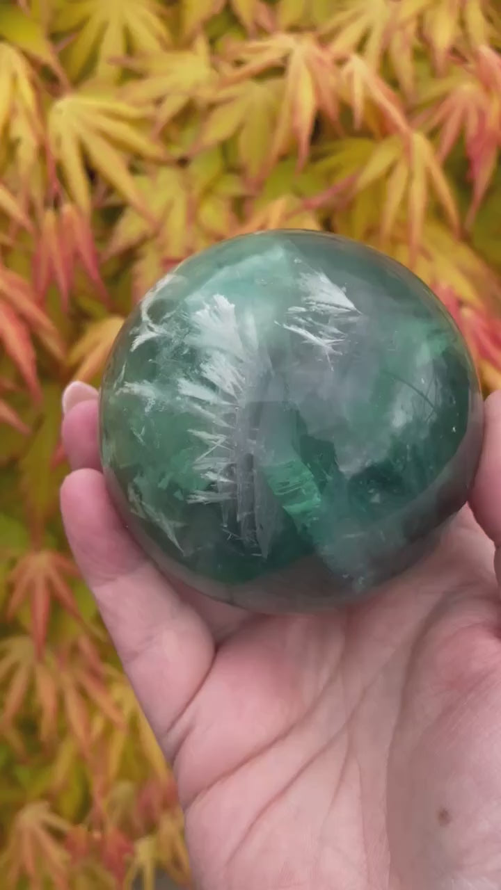 Feather Fluorite Sphere with Scolecite