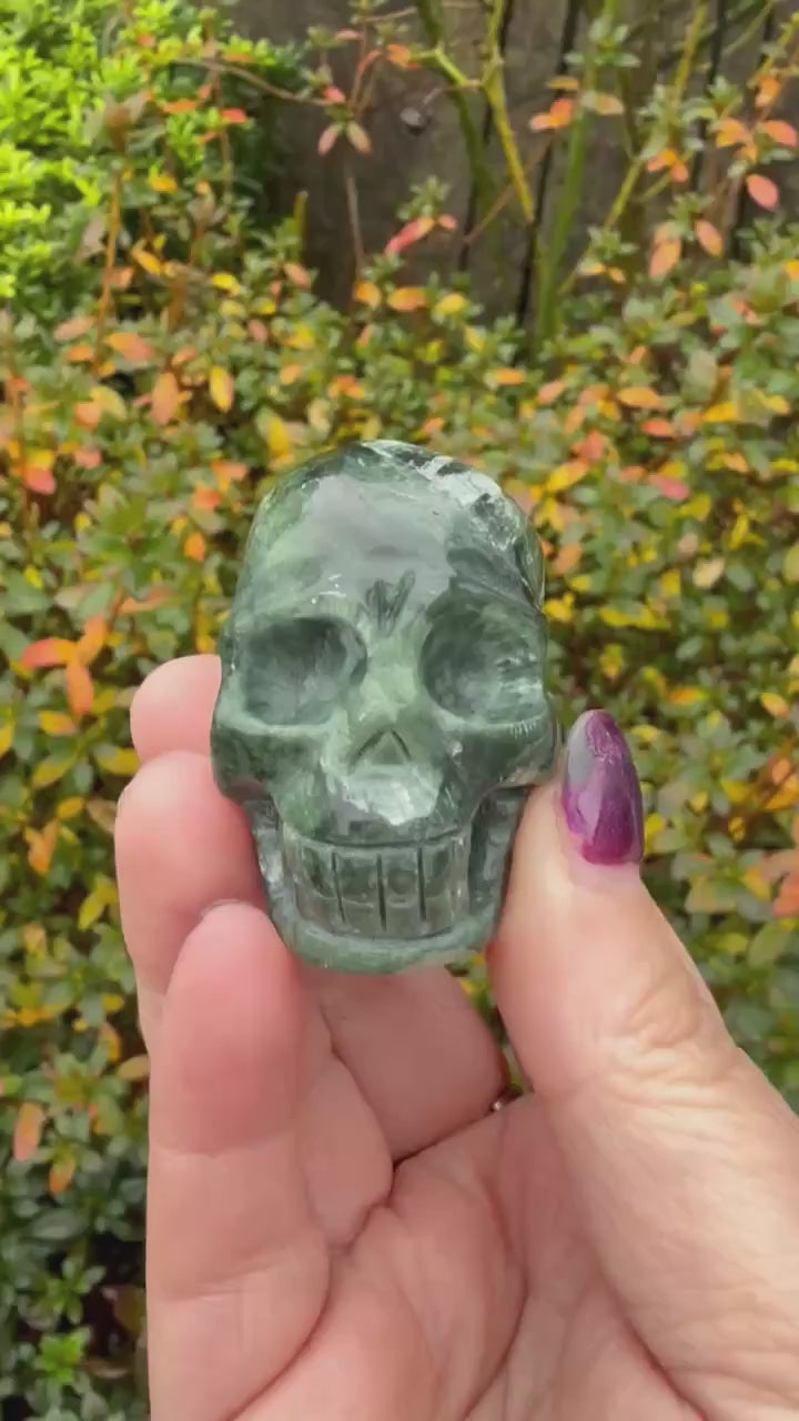 Seraphinite Skull Carving