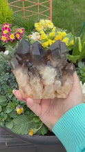 Load and play video in Gallery viewer, Large Natural Smoky Quartz Cluster with Tourmaline Specimen
