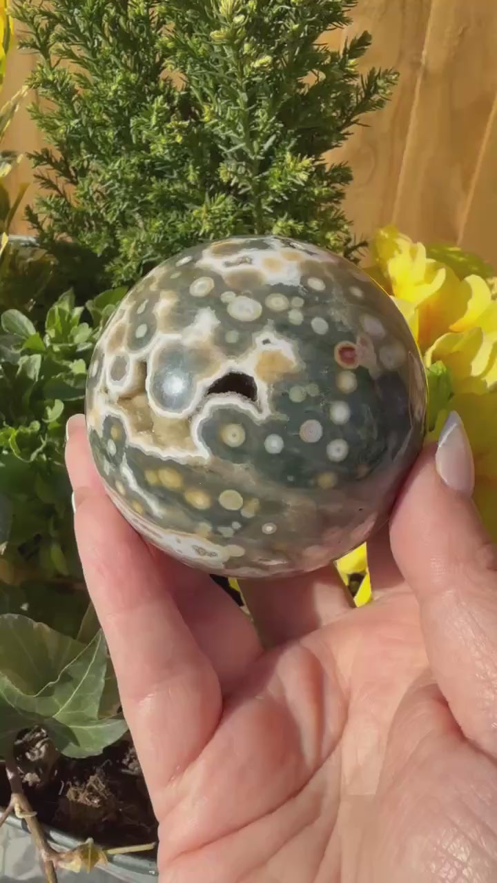 8th Vein Ocean Jasper Sphere with Druzy 6.3cm Dia