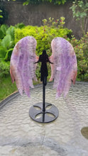 Load and play video in Gallery viewer, Amethyst &amp; Crazy Lace Angel Wings Carving and Stand
