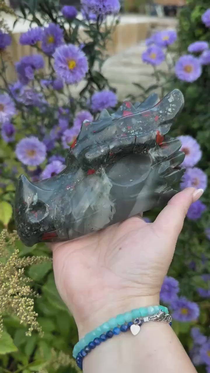 Large African Bloodstone Carved Dragon Head