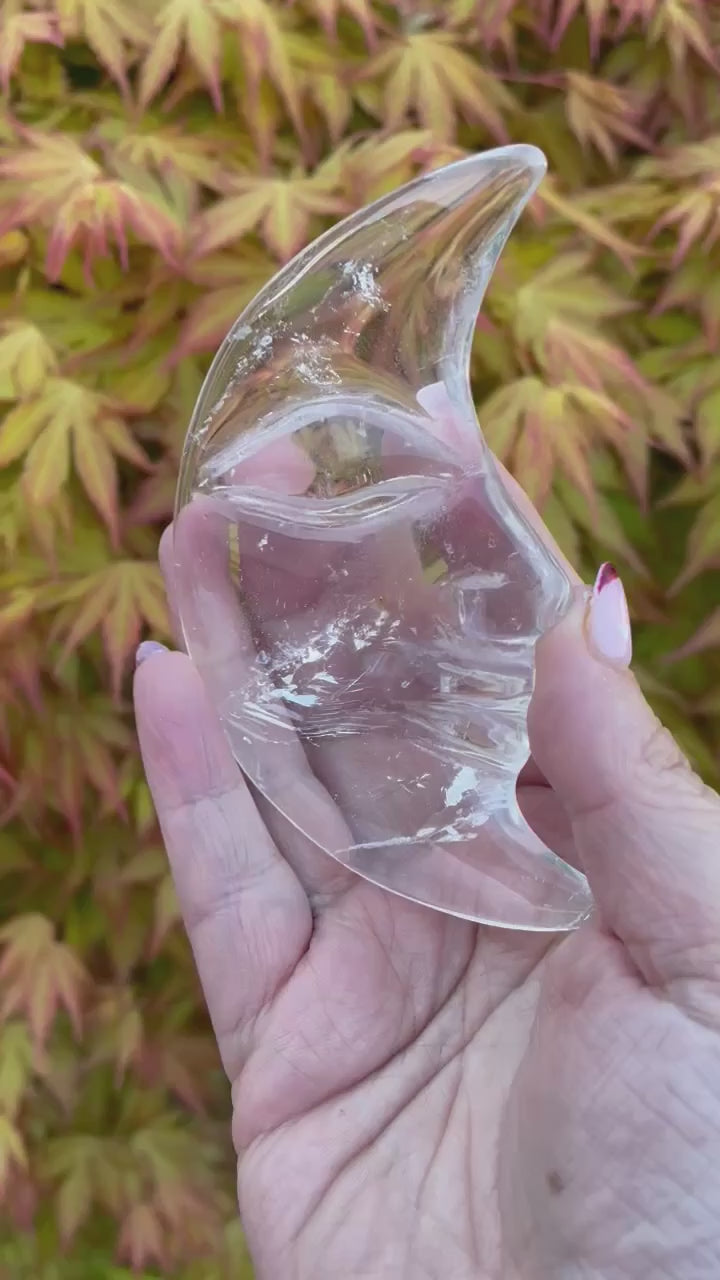 Clear Quartz Moon Face in Stand