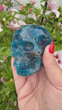 Load and play video in Gallery viewer, Gemmy Apatite Skull Carving with Sunstone
