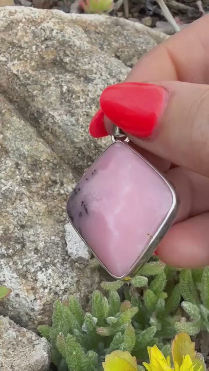 Sterling Silver Rose Pink Opal Pendant from Peru