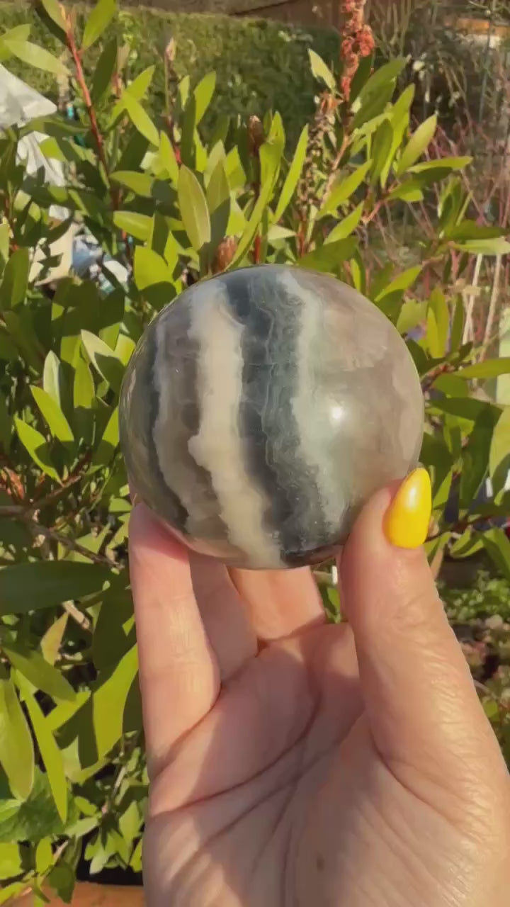 Unusual Stripped Fluorite Sphere