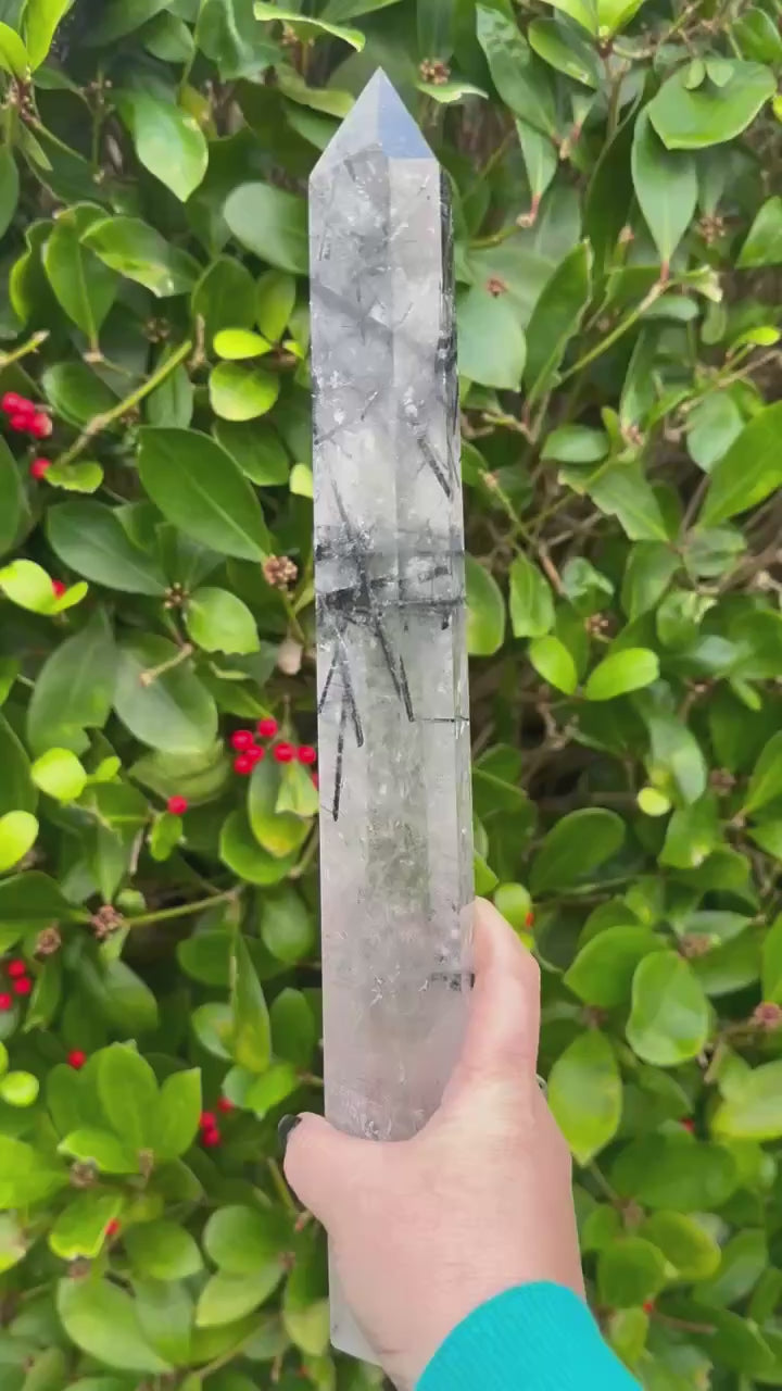 Amazing Tourmaline in Quartz Tower Carving