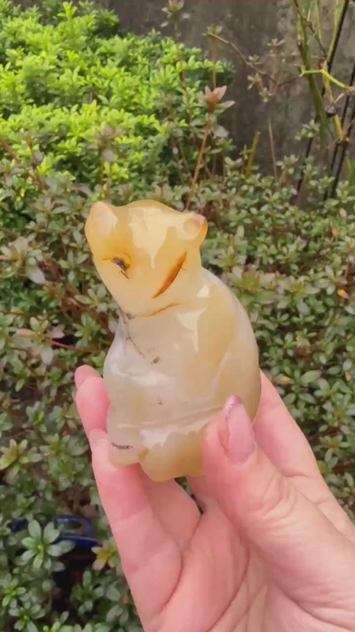 Dendritic Agate Bear Carving
