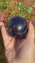 Load and play video in Gallery viewer, Sparkly Fluorite and Pyrite Sphere 6.3cm Diameter
