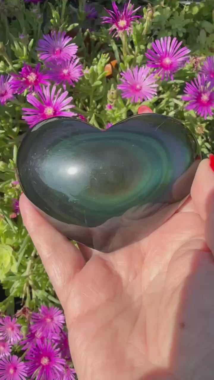 Rainbow Obsidian Heart Carving