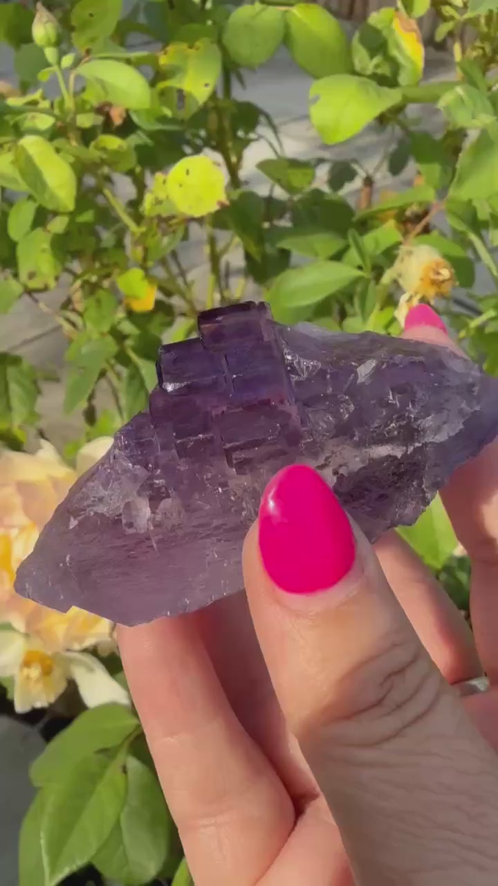 Uv Reactive Clear Stepped Purple Fluorite Specimen from XinJiang, China