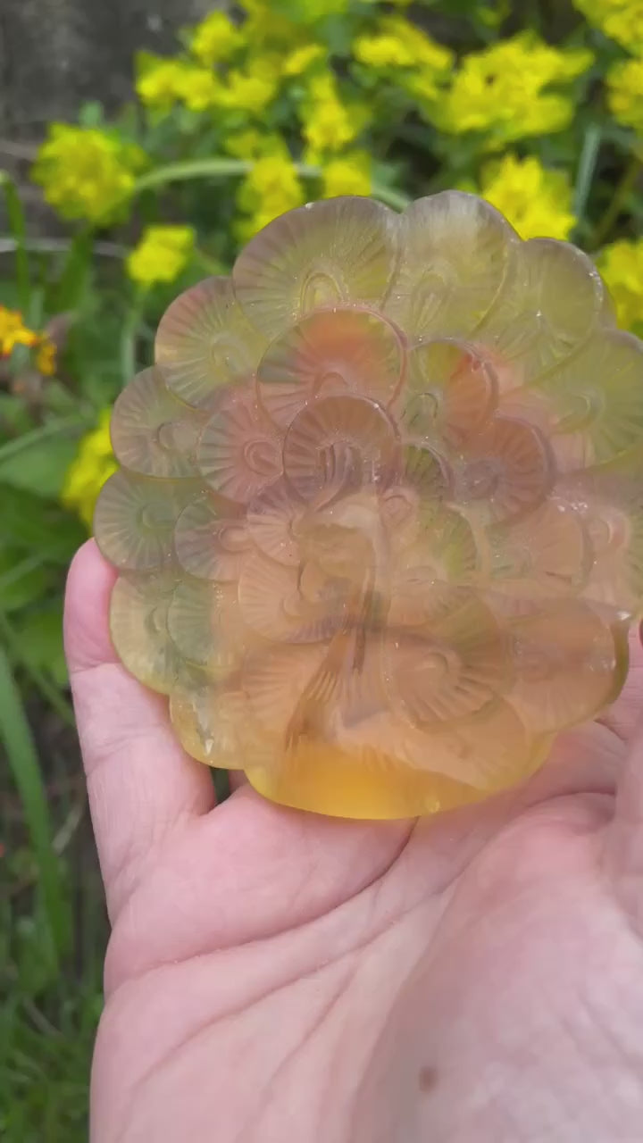 Yellow Fluorite Peacock Carving