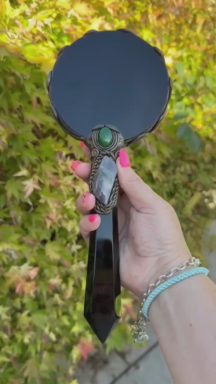 Obsidian Hand Held Scrying Mirror from Mexico
