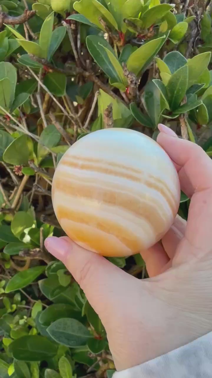 Orange Calcite Sphere 6.6cm Dia