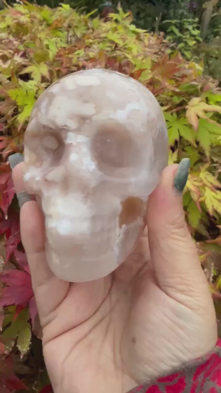 Flower Agate Skull Carving