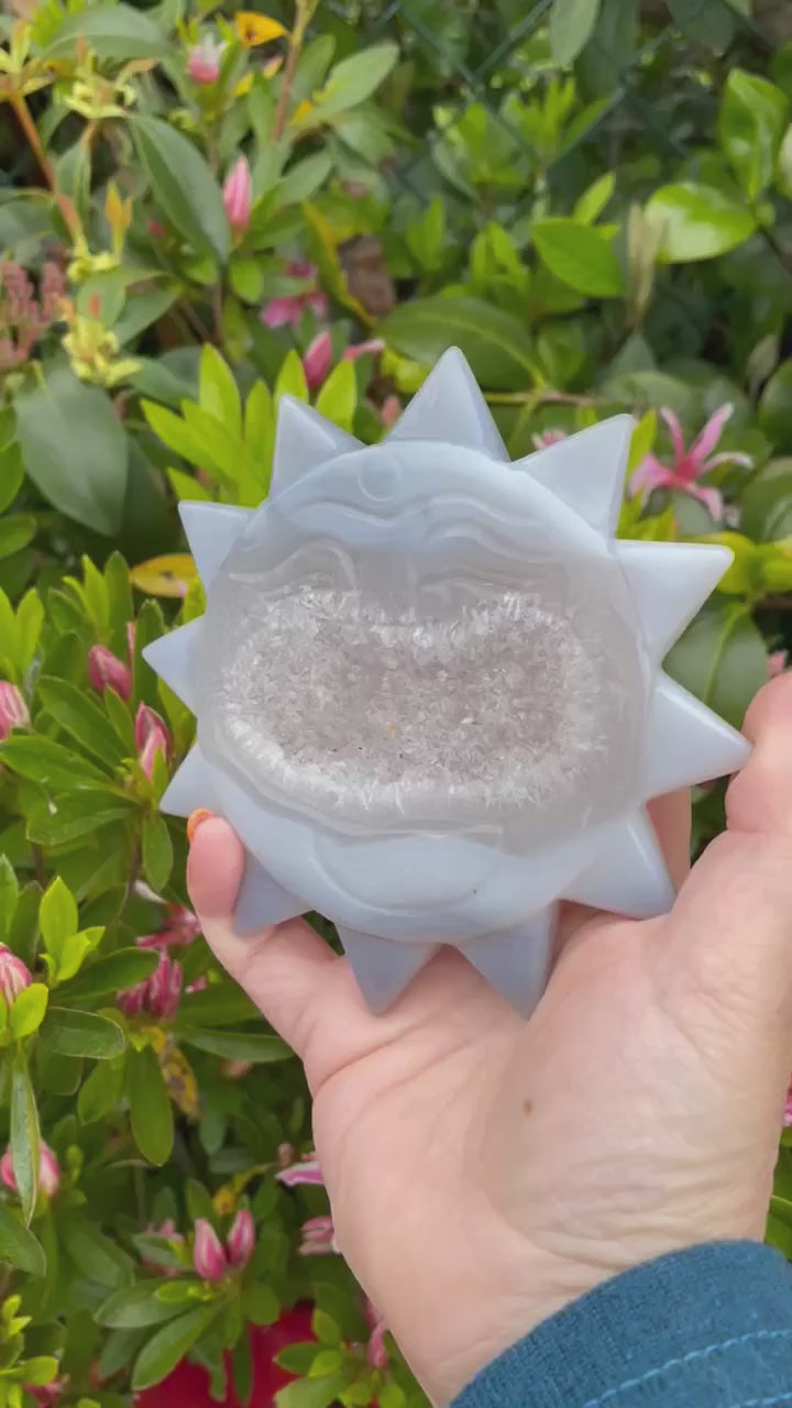 Druzy Agate with Quartz Sun Carving