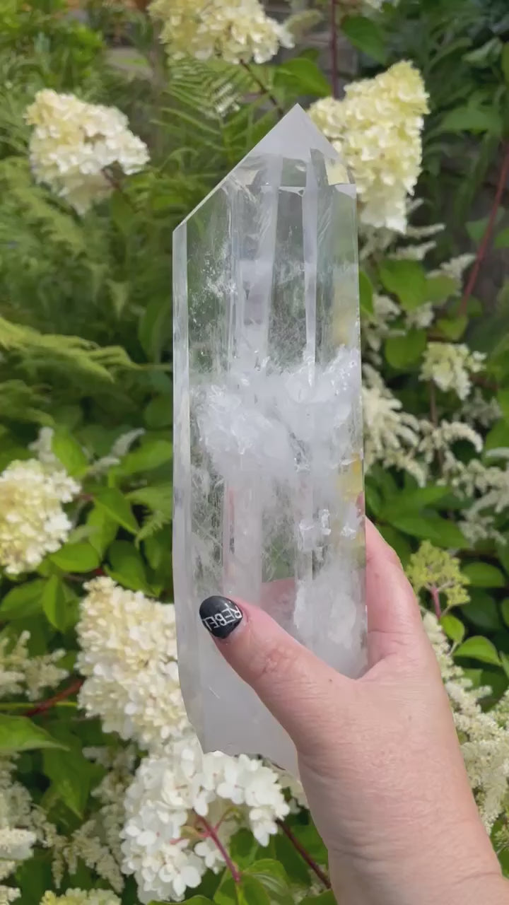Large Special Blue Feather Quartz Tower with Stand