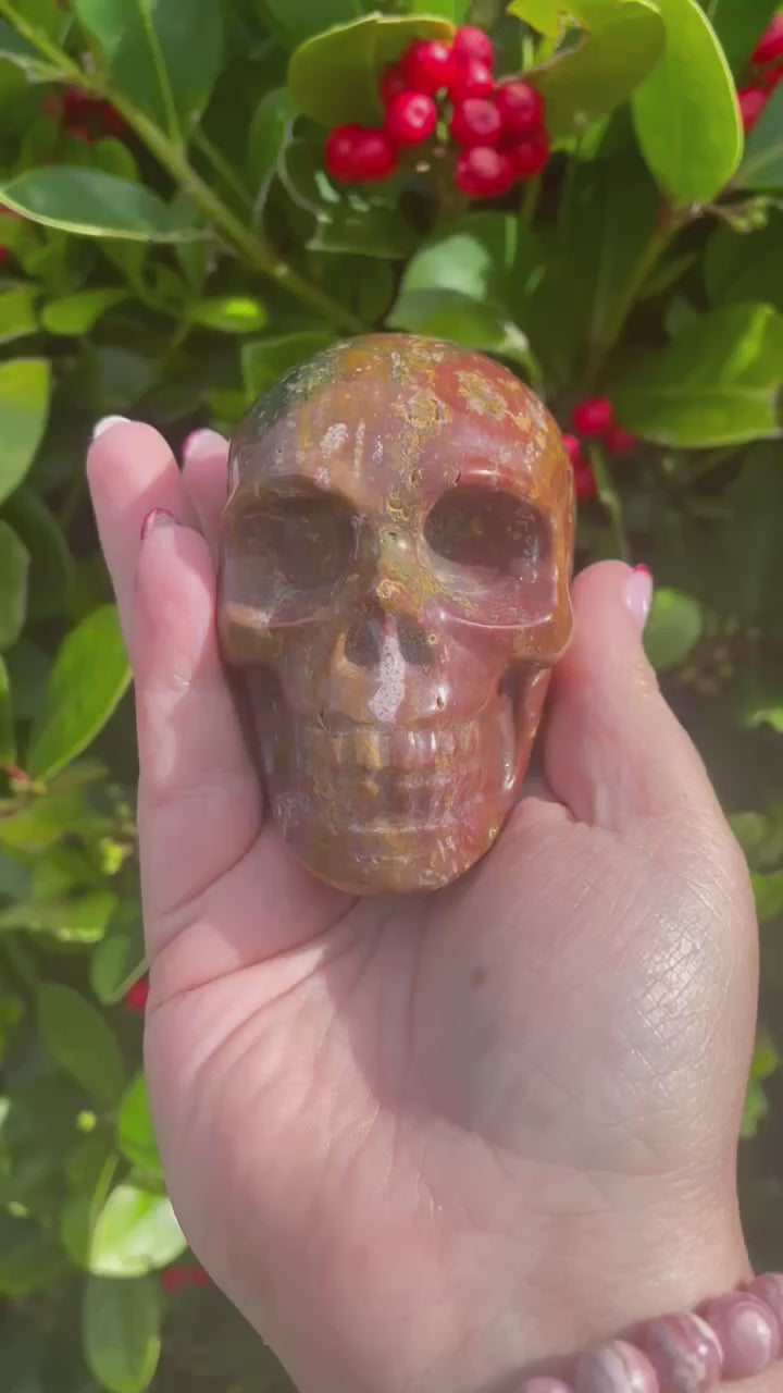 Ocean Jasper Skull Carving