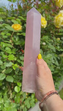 Load and play video in Gallery viewer, Large Gemmy Rose Quartz Tower Carving
