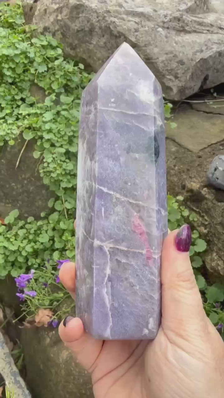 Large Unicorn Stone Tower Lepidolite and Tourmaline