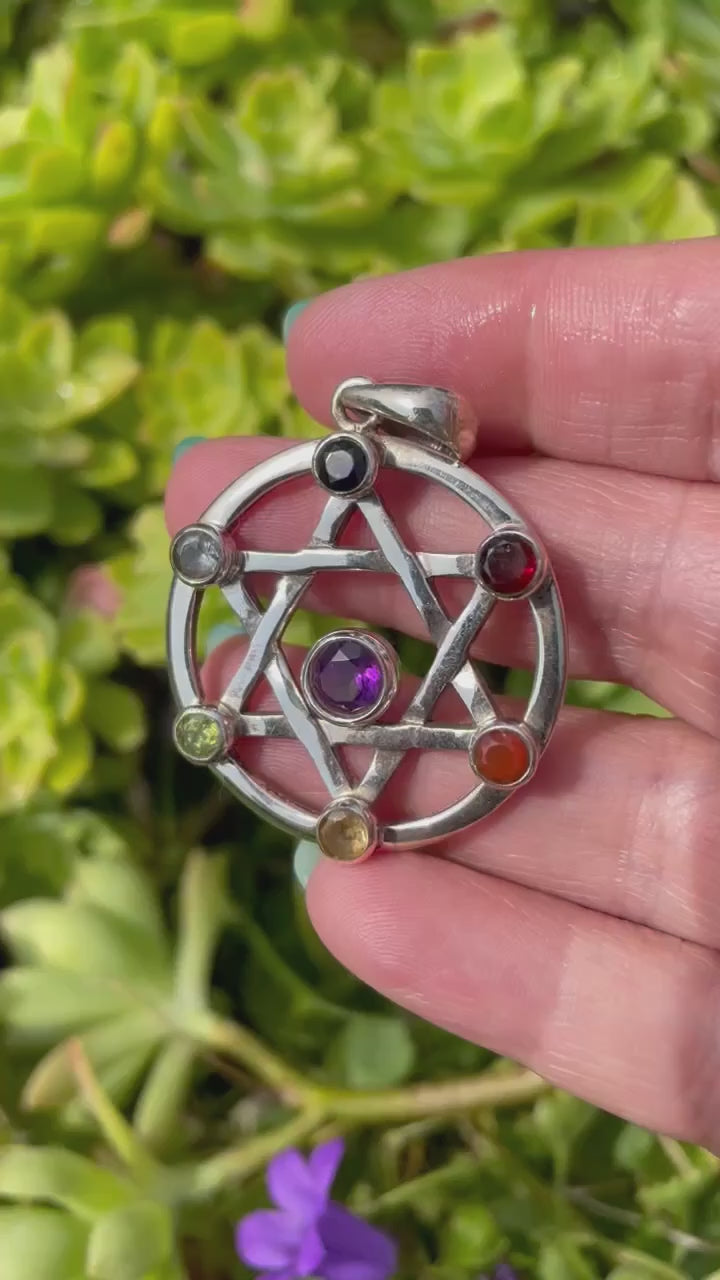 925 Sterling Silver Chakra 6 Point Star of David Pendant