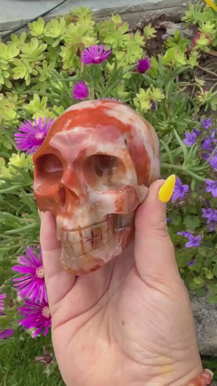 Carnelian Skull Carving with Druzy