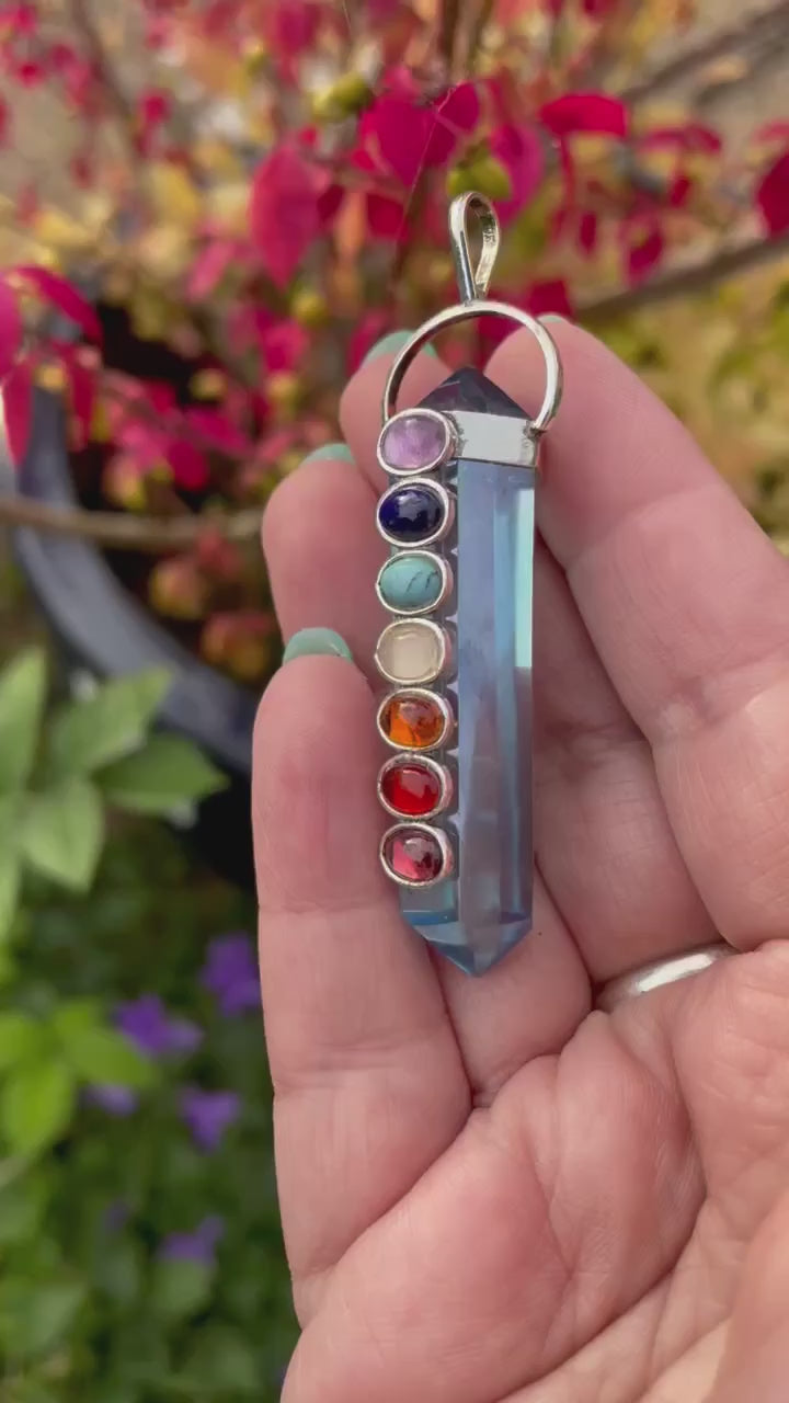 925 Sterling Silver Aqua Aura Quartz Chakra Pendant