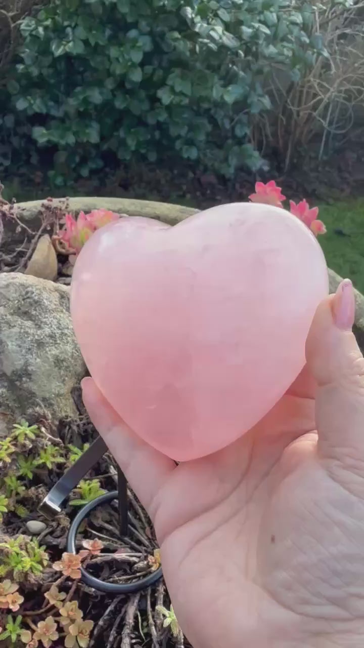 Rose Quartz Heart Carving with Stand
