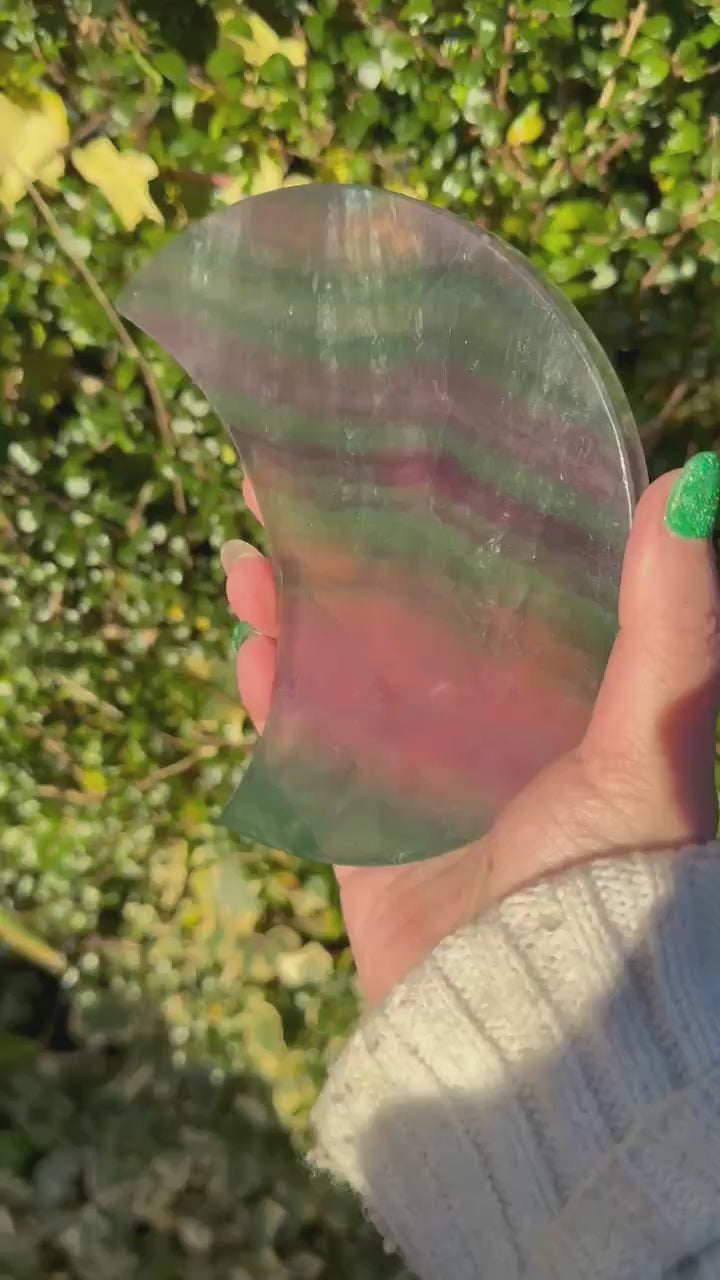 Large Fluorite Moon Carving on Stand