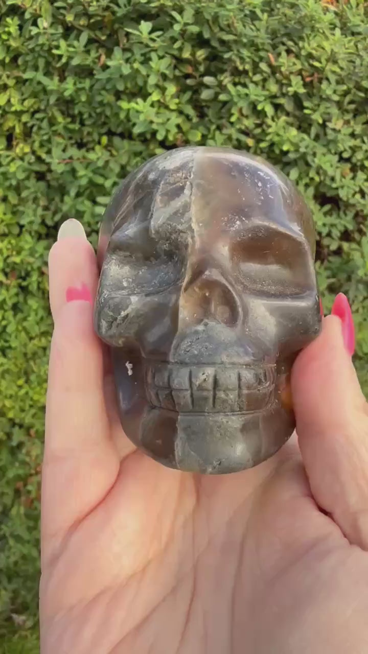 Fluorite and Agate Skull Carving