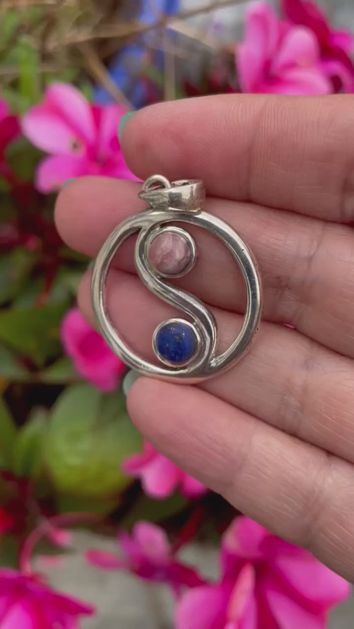 925 Sterling Silver Amethyst and Rhodochrosite Yin Yang Pendant