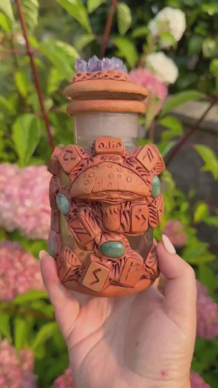 Special Odin Rune Spell Jar embellished with Amethyst and Agate Cabochons