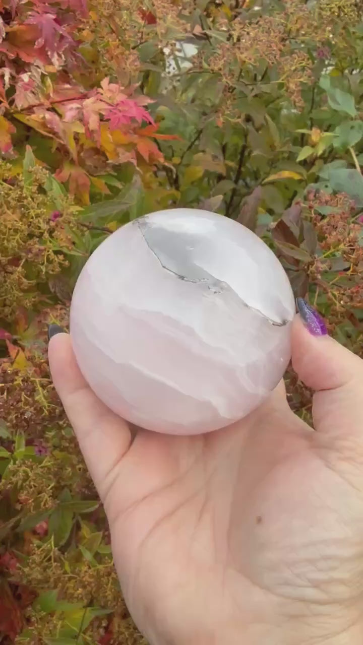 UV Reactive Smoky Mangano Calcite Sphere 8cm Diameter