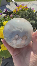 Load and play video in Gallery viewer, Large Incredible Flower Agate Sphere 9.4cm Dia
