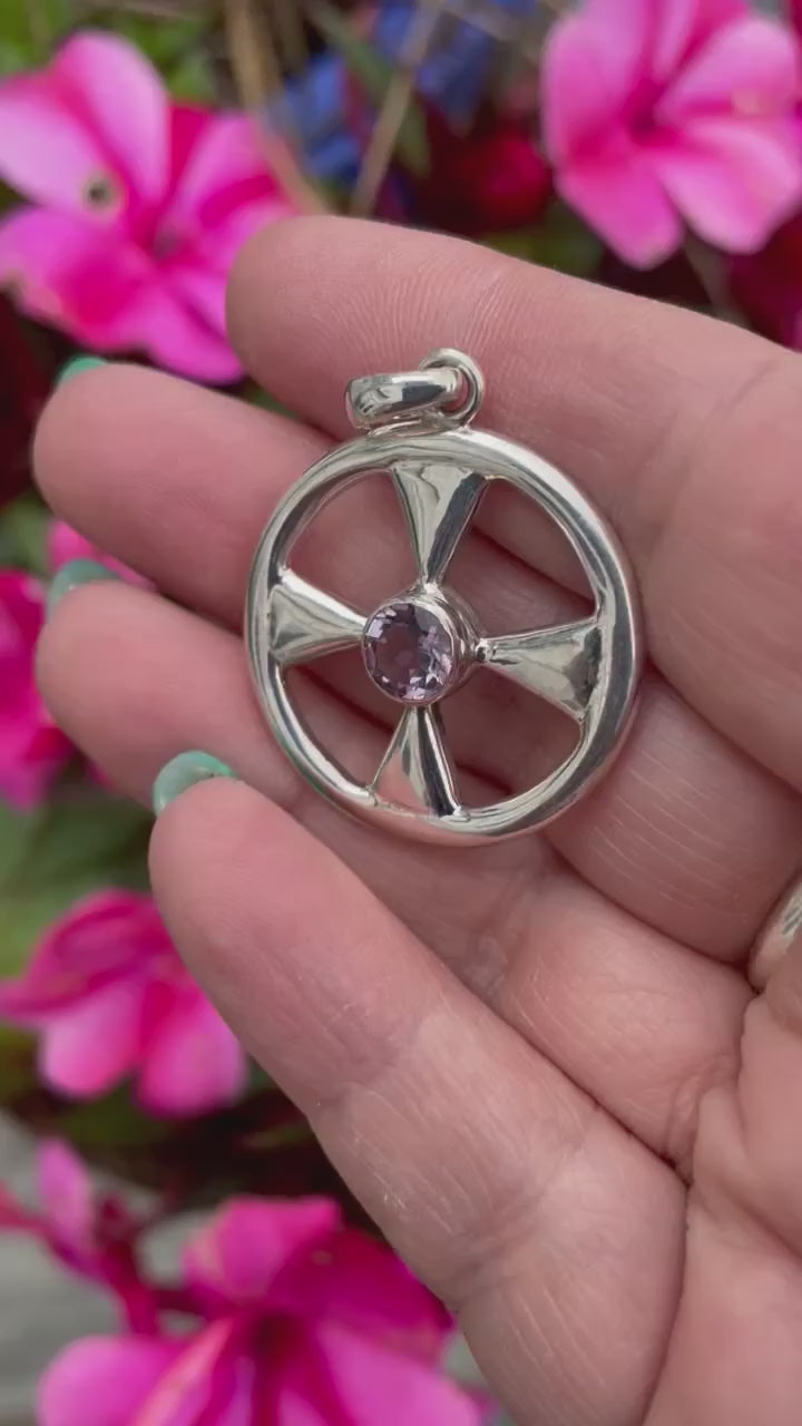 925 Sterling Silver Celtic Cross with a Faceted Amethyst Pendant