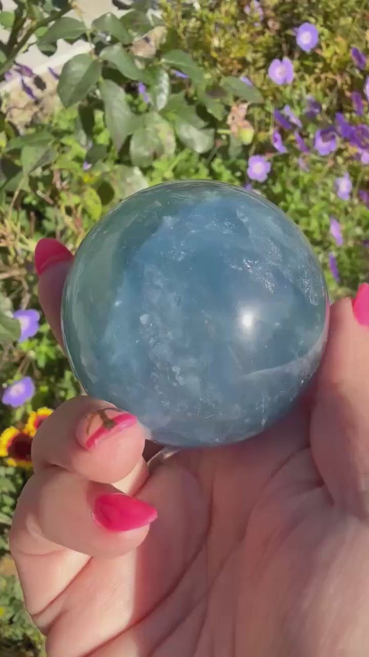 High Quality Blue Fluorite Sphere 5.5cm Dia
