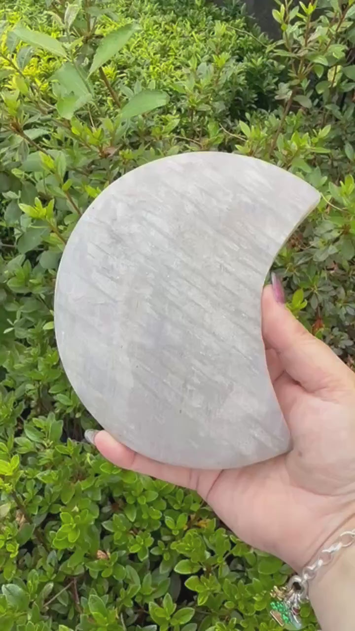 Large Moonstone Moon Carving with a Custom Stand