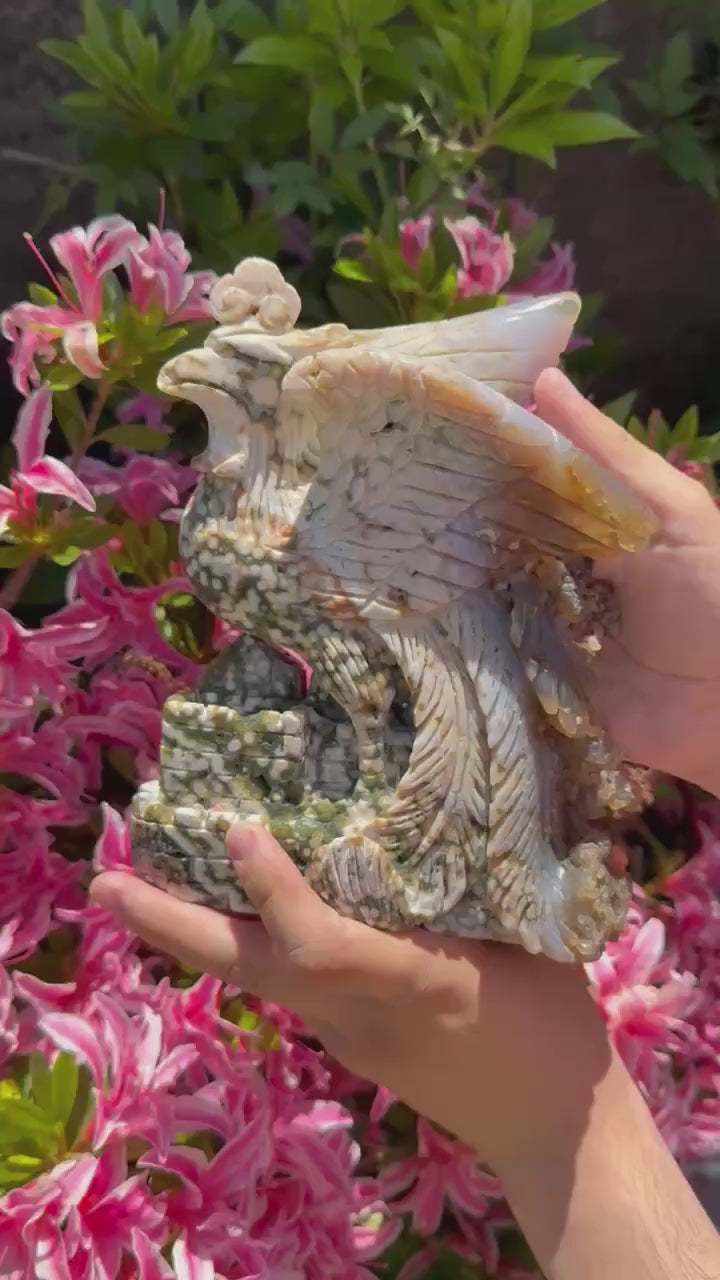 Large 8th Vein Ocean Jasper Phoenix Carving