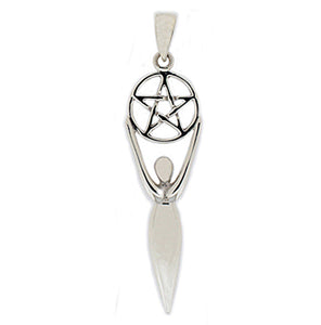 925 Sterling Silver Pentagram and Goddess Pendant