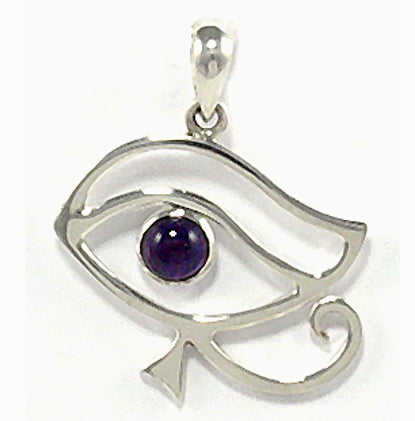 925 Sterling Silver Eye of Horus Pendant with Amethyst from India