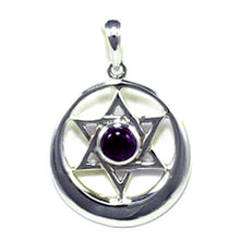 Load image into Gallery viewer, 925 Sterling Silver 6 Point Star Moon Crescent Pendant with Amethyst

