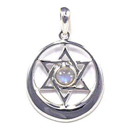 925 Sterling Silver 6 Point Star Moon Crescent Pendant with Moonstone