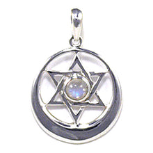 Load image into Gallery viewer, 925 Sterling Silver 6 Point Star Moon Crescent Pendant with Moonstone
