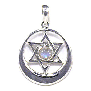 925 Sterling Silver 6 Point Star Moon Crescent Pendant with Moonstone